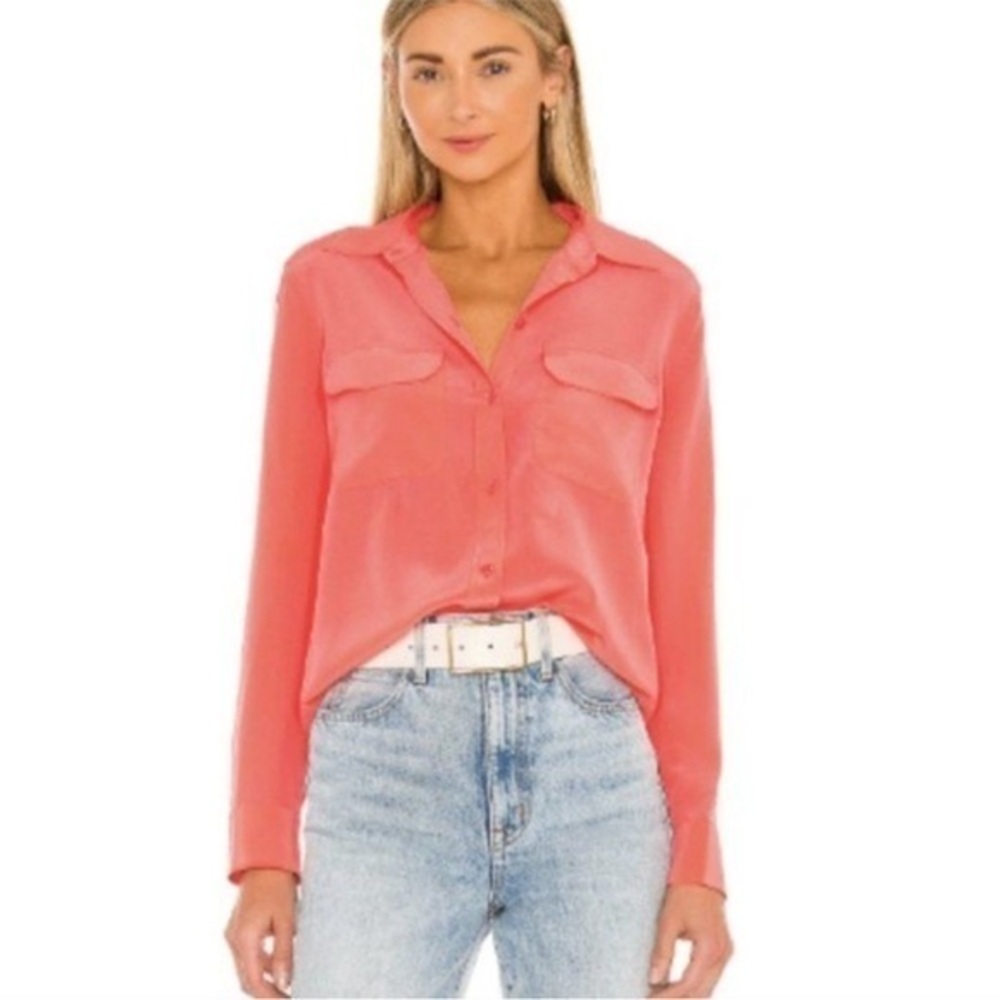 Equipment Femme Button Down Signature Silk Shirt in Coral Pink